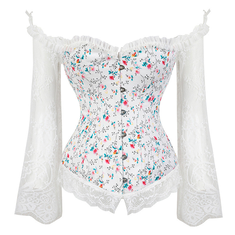 Sexy Lingerie Women Corset Bustier Top Overbust Sexy Nightclub Clothing Steampunk Gothic Lace Long Sleeves Corsets Costume