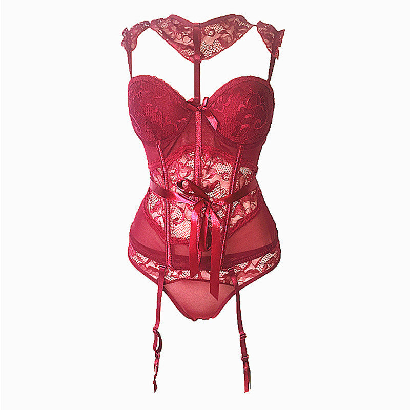 Lace fishbone corset underwear set