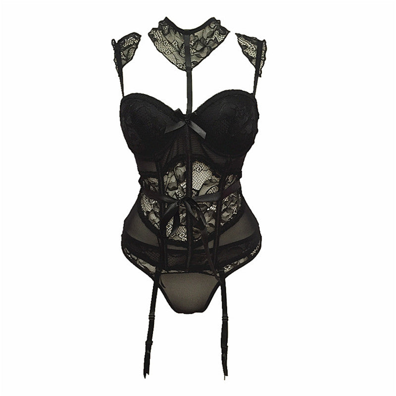 Lace fishbone corset underwear set