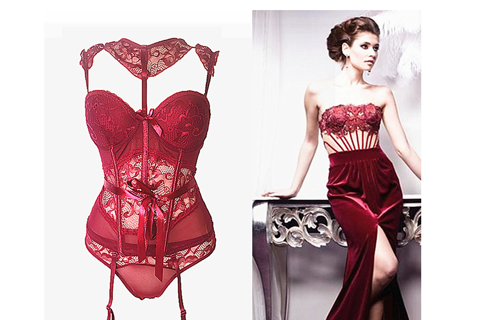 Lace fishbone corset underwear set