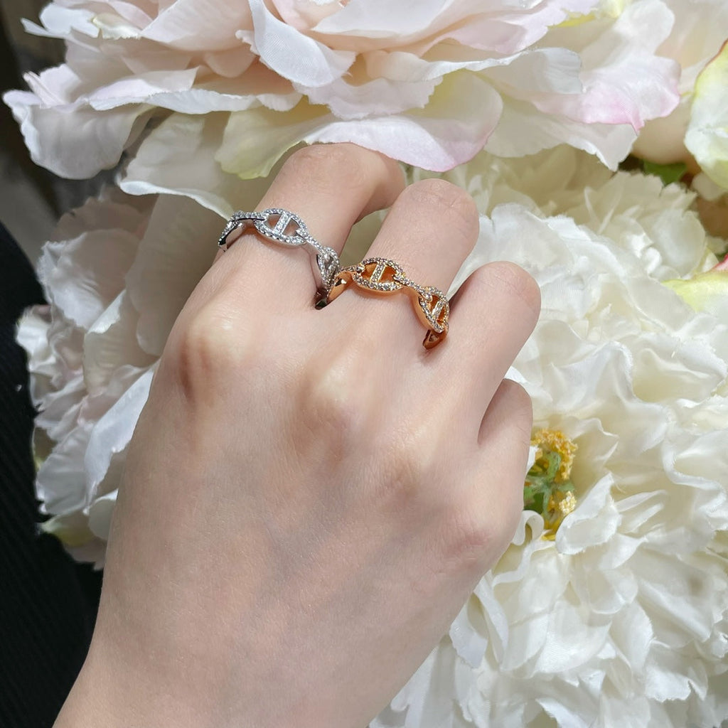 18K Chaine D'Ancre Enchainee Diamond Hermes Ring