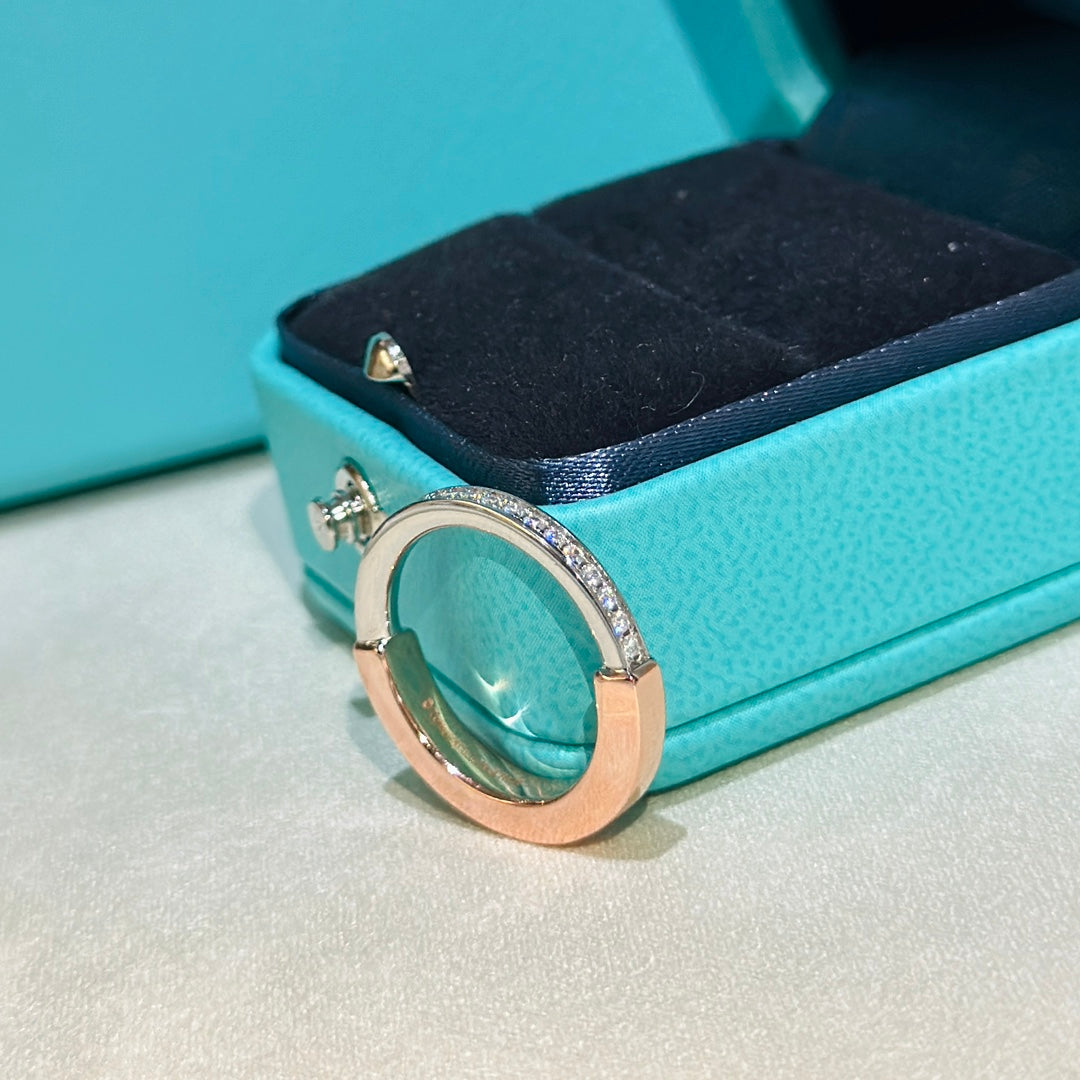 18K Tiffany Lock Diamond Rose Gold Ring